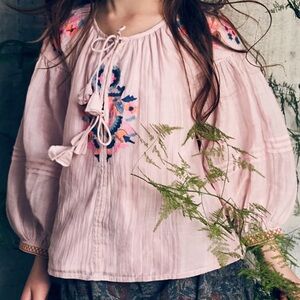 Nellystella Pink Bohemian Blouse with Embroidery